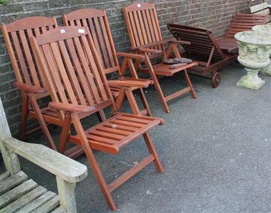 6 garden chairs & 2 steamer chairs with slight repair